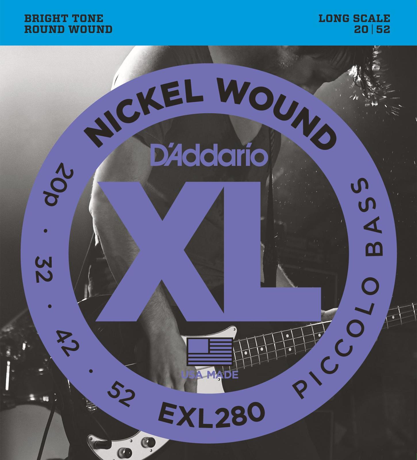 Long Scale 19954925390 DAddario D'Addario EXL280 Nickel Wound 20-52 Piccolo Bass Guitar Strings 