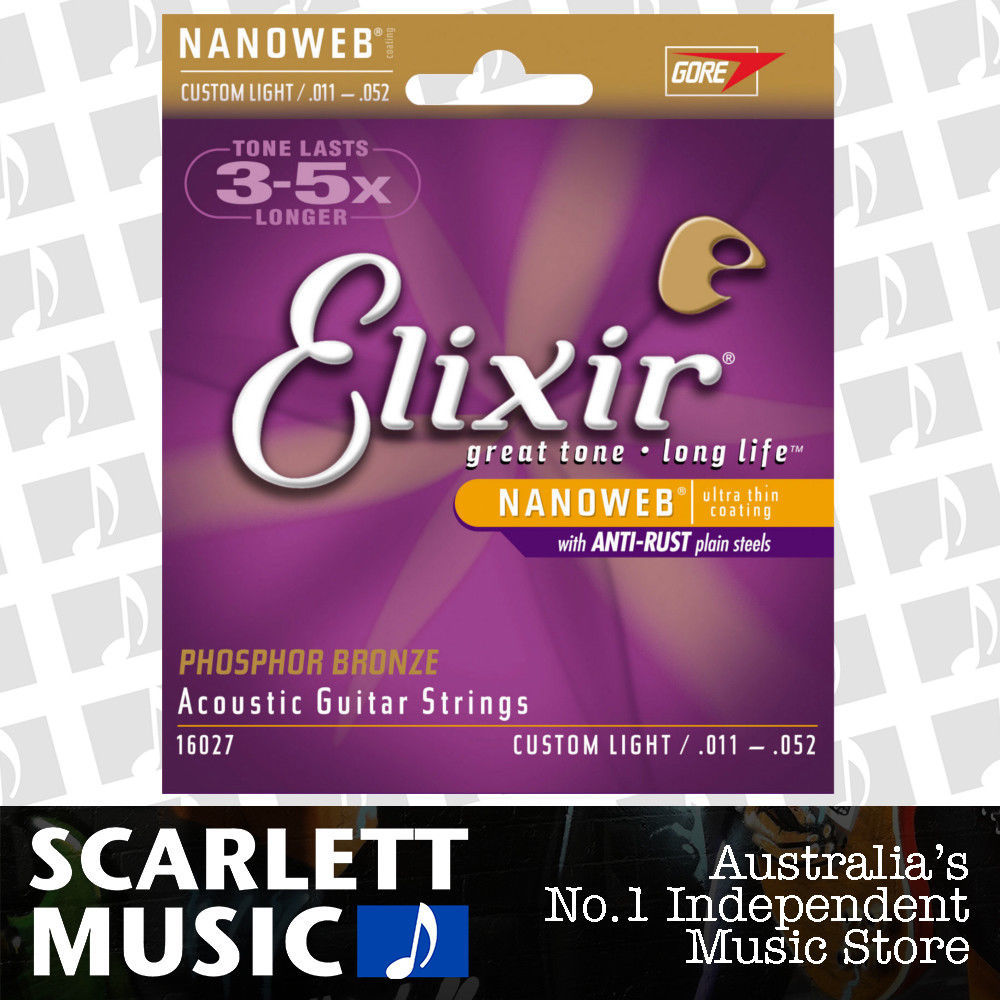 3 Sets Of Elixir Nanoweb 11-52 Phosphor Bronze Acoustic Guitar Strings 16027 