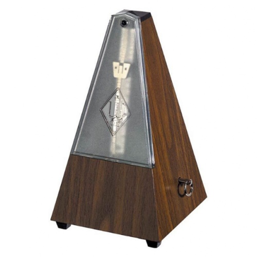 Wittner Pyramid Plastic Metronome with Bell, Walnut Finish, Maelzel Series, Clear Perspex Front Cover, Model 814K