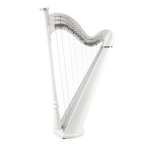 27-String Pillar Harp with White Finish and Silver Soundboard, Includes Carry Bag and Tuning Wrench