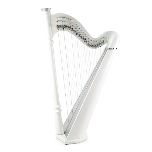 27-String Pillar Harp - White Finish with Silver Soundboard, Includes Carry Bag & Tools