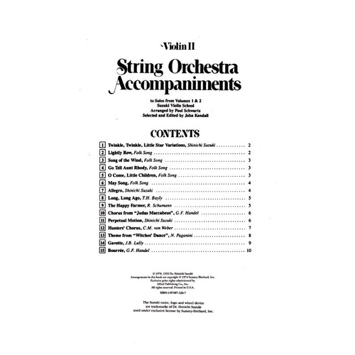 String Orchestra Accompaniment to Solos from Suzuki Volumes 1 & 2 for Violin 2