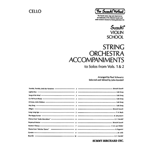 String Orchestra Accom To Solos From Vol 1&2 Cello