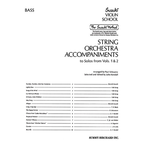 String Orchestra Accompaniments to Solos from Suzuki Volumes 1 & 2 - Bass Book 0323