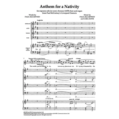 Anthem for a Nativity (SATB & Organ or Piano) - Faber 0571513212