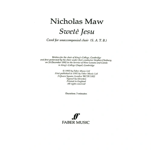 Swete Jesu (Mixed Voices) - Faber 0571514014