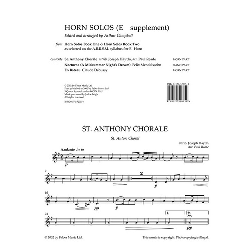 Horn Solos Book 1/2 E Flat Horn Part