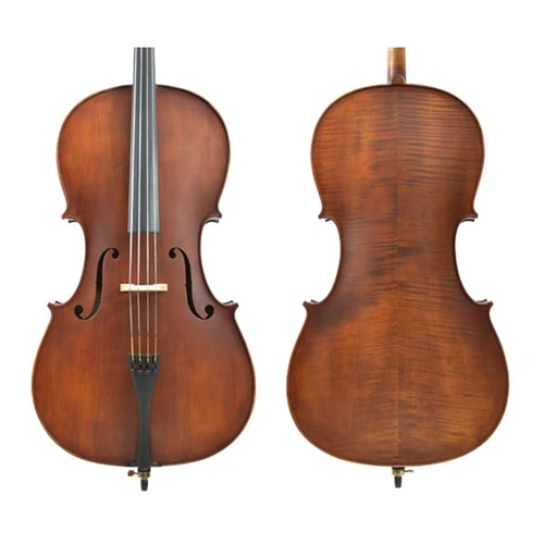 Enrico Custom Cello Outfit 4/4 with FPS Brazilwood Bow, Rosin, Padded Gig Bag, and Accessories
