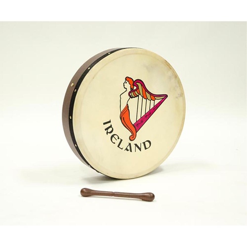 Tunable 16" Bodhrán Drum with Natural Leather Skin and Ireland Emblem