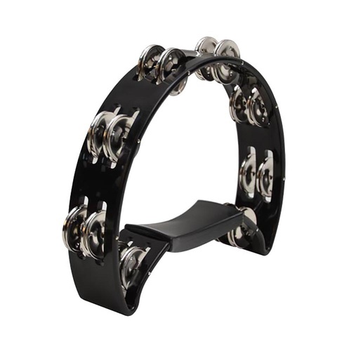 Half Moon Black Tambourine with Padded Grip and 8 Double Jingles