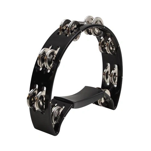 Black Half Moon Tambourine with Padded Grip and 8 Double Jingles