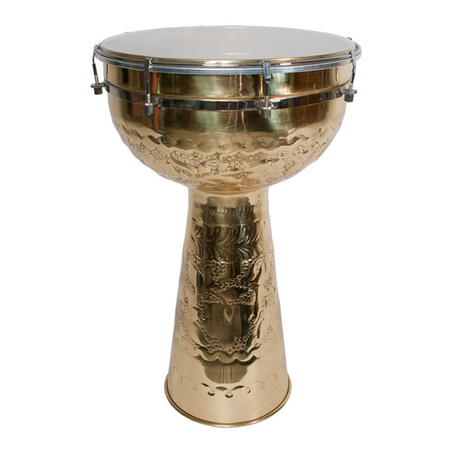 30cm Embossed Brass Doumbeck Indian Drum with Synthetic Skin