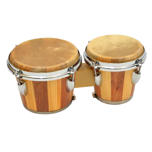 Maxtone Tunable Two Tone Wooden Bongos - 7" & 8" Natural Skin Heads