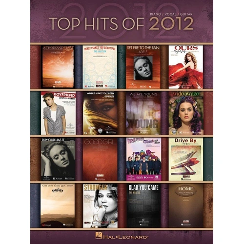 Top Hits of 2012 PVG Songbook for Guitar and Piano by Hal Leonard, 112 Pages, Featuring Adele, Justin Bieber, Katy Perry, and more