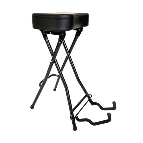 Beam Guitarist Stool and Stand Combo with Integrated Folding Guitar Stand and Padded Seat