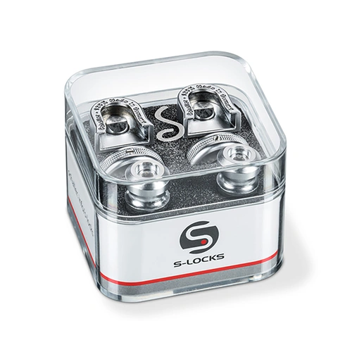 Schaller S-Locks M Pair 14010301 Satin Chrome Strap Locks with Lock-Wheel and Felt Washers
