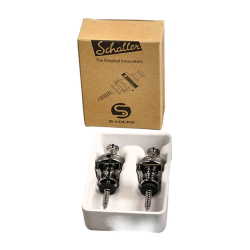 Schaller S-Locks M (Pair) 14010401 - Black Chrome Strap Locks with Lock-Wheel for Maximum Safety and Compatibility