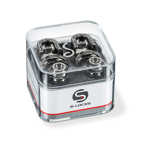 Schaller S-Locks M Pair 14010601 Ruthenium Straplocks for Guitar - Safe, Silent & Secure with Lock-Wheel Technology