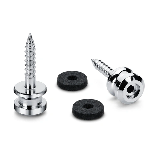 Endpins Pair for Schaller S-LOCKS Medium Chrome - Solid One-Piece Strap Buttons with Self-Tapping Wood Thread and Felt Washers