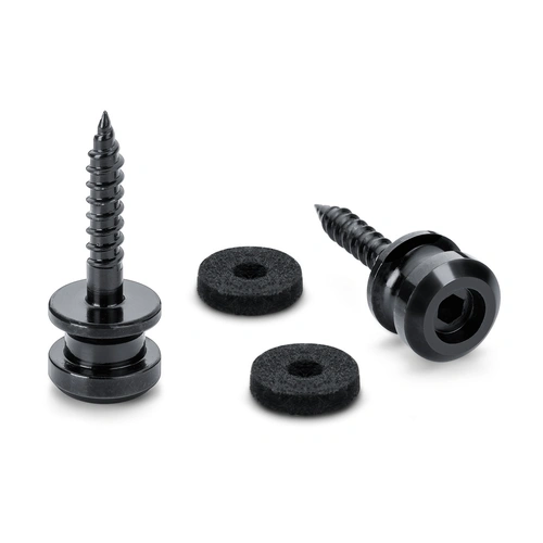 Endpins Pair for Schaller S-LOCKS Medium Black - Solid Steel Strap Button with Self-Tapping Wood Thread and Felt Washers