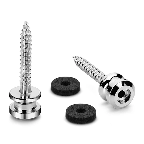 Endpins for Schaller S-LOCKS Large Chrome - Pair of Solid Steel Strap Buttons with Felt Washers