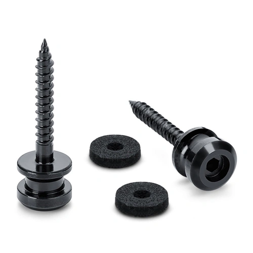 Endpins Pair for Schaller S-LOCKS Large Black, Hardened Steel Strap Button with Felt Washers