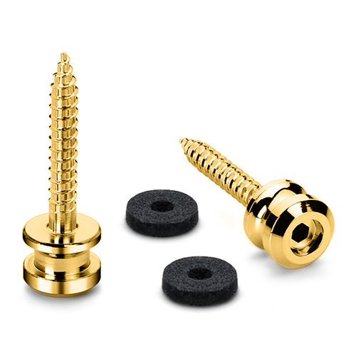 Endpins Pair for Schaller S-LOCKS Large Gold - Solid One-Piece Strap Button in Hardened Steel with Felt Washers