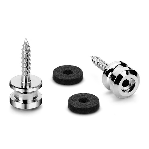 Endpins Pair for Schaller S-LOCKS Short Chrome, Solid One-Piece Strap Button with Felt Washers