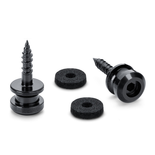Endpins Pair for Schaller S-LOCKS Short Black - Hardened Steel Strap Button with Felt Washers