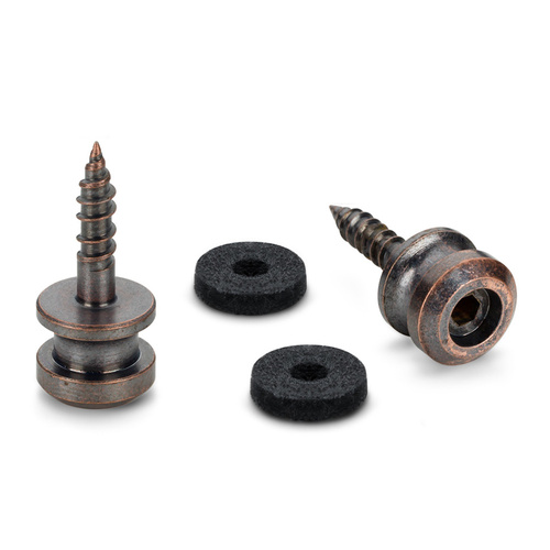 Endpins Pair for Schaller S-LOCKS Short Vintage Copper, Hardened Steel Strap Button with Felt Washers