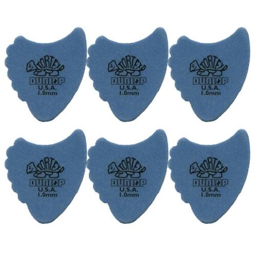 6 x Jim Dunlop Tortex Fins Blue 1.00mm Guitar Picks 414R Free Post