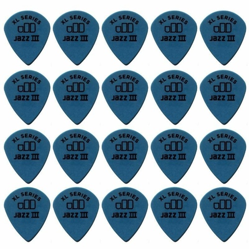 20 x Jim Dunlop Tortex Jazz 3 XL Blue 1.00mm Guitar Picks 498R Free Post