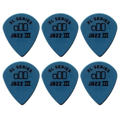 6 x Jim Dunlop Tortex Jazz 3 XL Blue 1.00mm Guitar Picks 498R Free Post