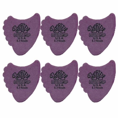 6 x Jim Dunlop Tortex Fins 1.14mm Purple Guitar Picks 414R Free Shipping