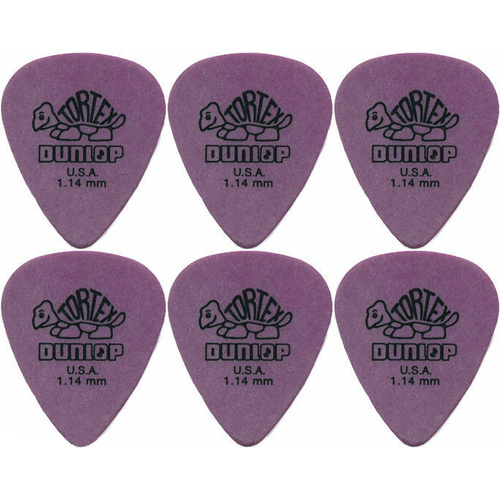 6 x Dunlop Tortex Standard 1.14MM Gauge Guitar Picks 418R Purple