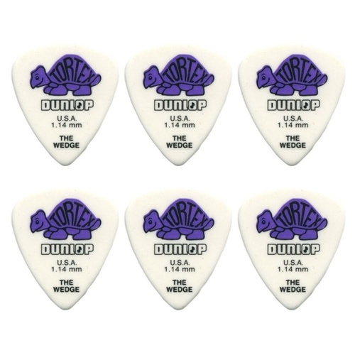 6 x Jim Dunlop Tortex Wedge 1.14mm Guitar Picks 424R USA Basic Pack