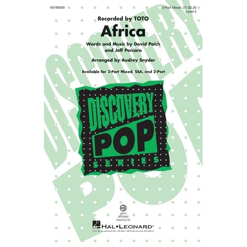 Africa 3PT Mixed Choral Arrangement by Hal Leonard, 16 Pages, Discovery Series