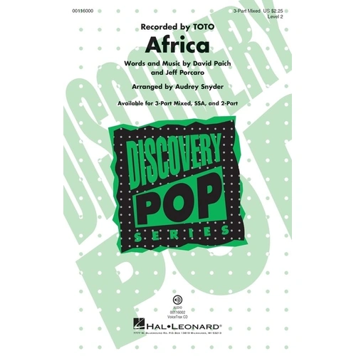 Africa 3PT Mixed Choral Arrangement by Hal Leonard, 16 Pages, Discovery Series