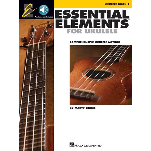 Essential Elements for Ukulele Book 1 by Hal Leonard, 48 pages, includes CD with demonstrations and nearly 30 familiar songs.