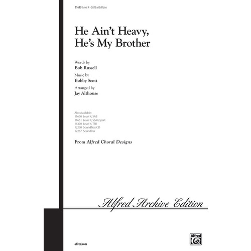 He Aint Heavy Hes My Brother SATB Arr Althouse