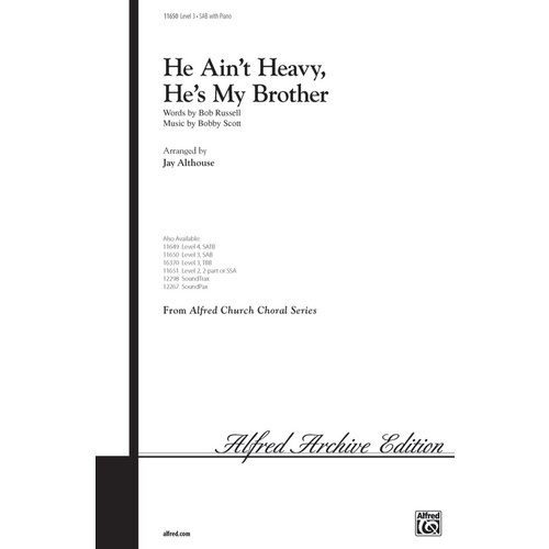 He Aint Heavy Hes My Brother SAB Arr Althouse