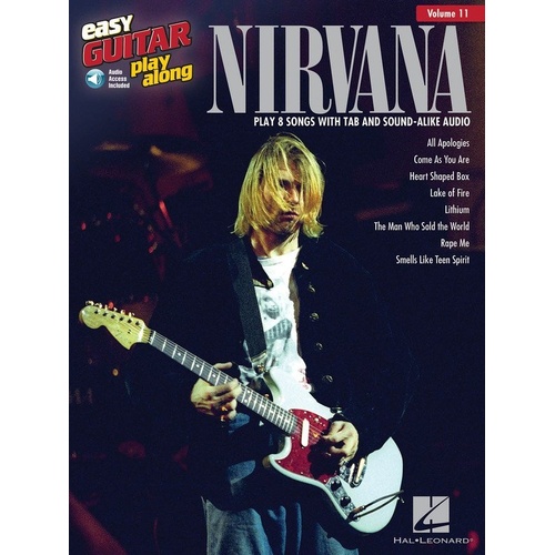 Nirvana Easy Guitar Play-Along V11 BK/OLA Songbook with 8 Songs, Easy Guitar TAB, 56 Pages, Hal Leonard