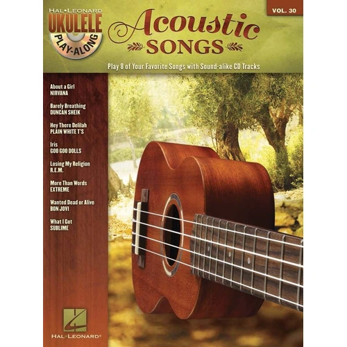Acoustic Songs Ukulele Play-Along V30 BK/CD by Hal Leonard - 48 Pages, Includes Backing Tracks and Lyrics