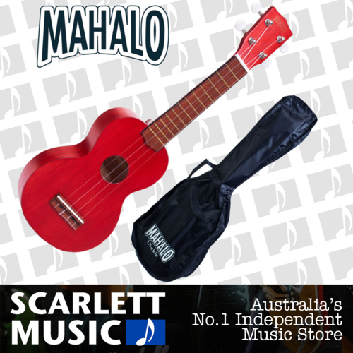 MAHALO Wooden Soprano Ukulele Transparent Red & Bag Kahiko Series MK1-TRD