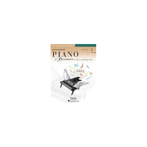 Accelerated Piano Adventures Sightreading Book 1 by Faber Piano Adventures, 96 pages, for older beginners, includes various learning activities.