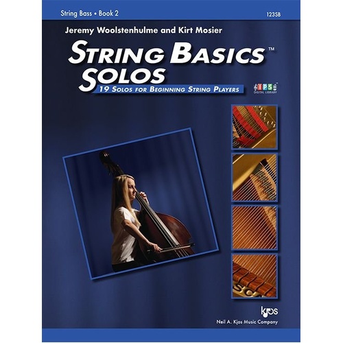 String Basics Solos Book 2 for String Bass by Jeremy Woolstenhulme, 36 Pages, Double Bass, Includes 19 Solos with Piano Accompaniment