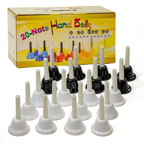 20-Note Chromatic Handbells A3-E6 Black & White Set for Classroom and Ensemble Use