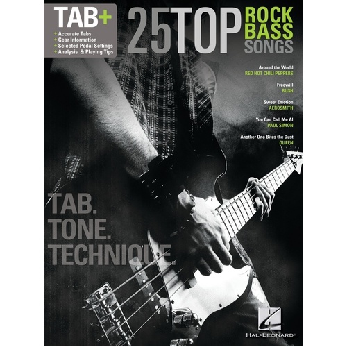 25 Top Rock Bass Songs TAB Tone Tech (Softcover Book)