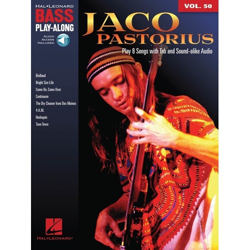 Jaco Pastorius Bass Playalong V50 BK/OLA - Hal Leonard, 72 Pages, Bass TAB, Includes Audio Access, Songs: Birdland, Teen Town & More