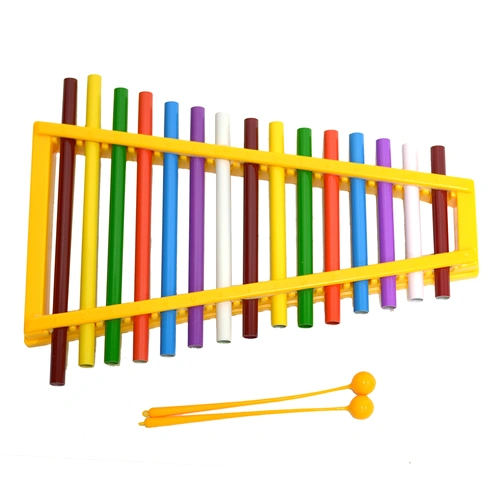 Glockenspiel 15 Tone Open Tube with Colorful Bars and Durable Plastic Frame